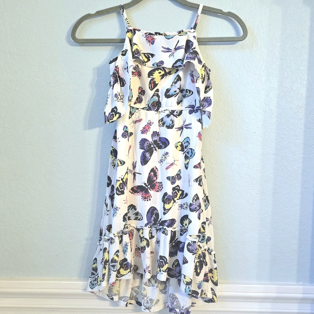 Old Navy Kids Hi Lo Dress - White Purple Pink Yellow Butterfly Motif
